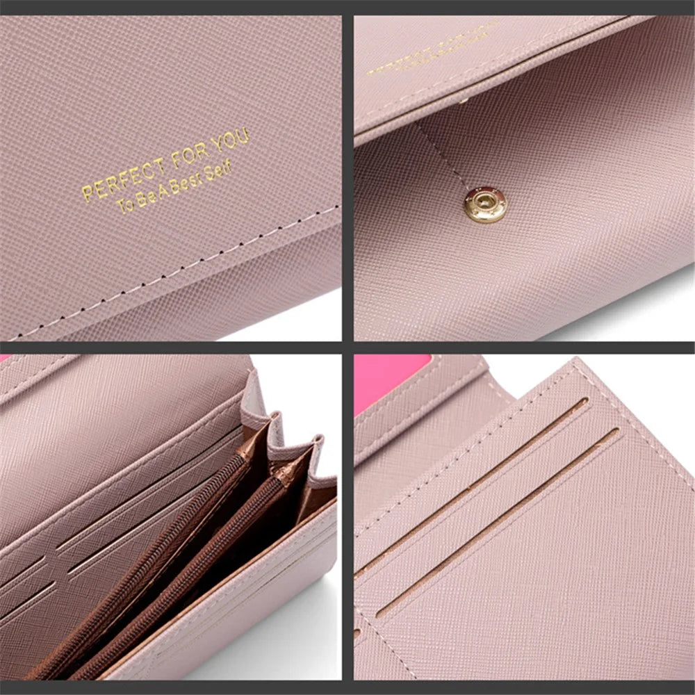 PERFECT FOR YOU 6133-003 Stylish Women Long Wallet Cross Texture PU Leather Purse - Pink - 5