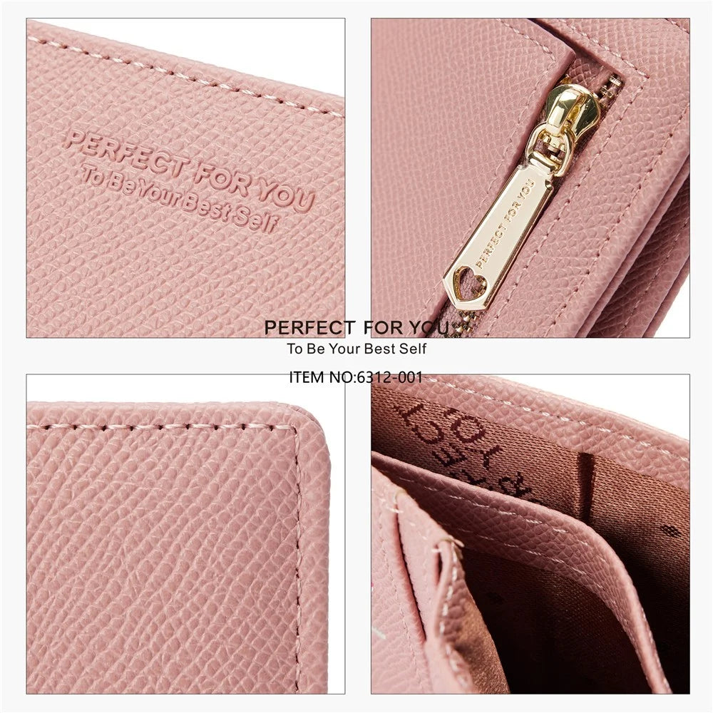 PERFECT FOR YOU 6312-001 PU Leather Women Short Wallet Ultra-thin Bi-fold Coin Purse - Pink - 4