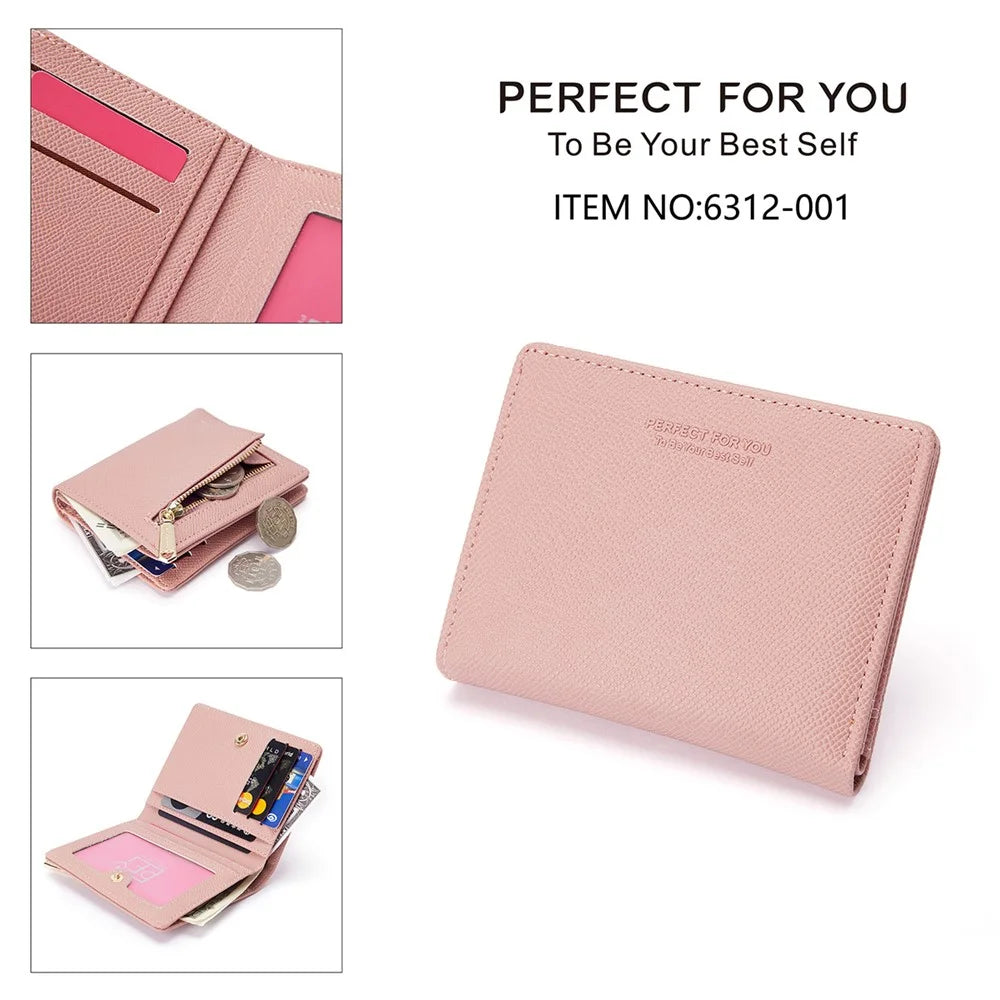 PERFECT FOR YOU 6312-001 PU Leather Women Short Wallet Ultra-thin Bi-fold Coin Purse - Pink - 5