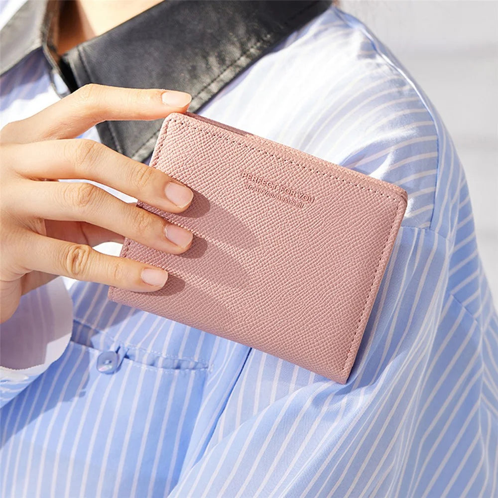 PERFECT FOR YOU 6312-001 PU Leather Women Short Wallet Ultra-thin Bi-fold Coin Purse - Pink - 6