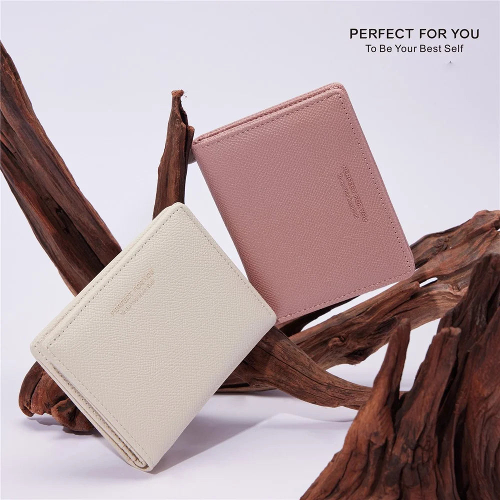 PERFECT FOR YOU 6312-001 PU Leather Women Short Wallet Ultra-thin Bi-fold Coin Purse - Pink - 7