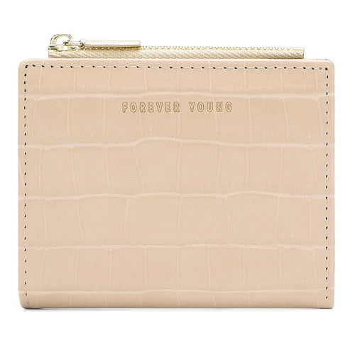FOREVER YOUNG 8103-002 Stylish Short Wallet PU Leather Women Bi-fold Purse - Apricot - 1