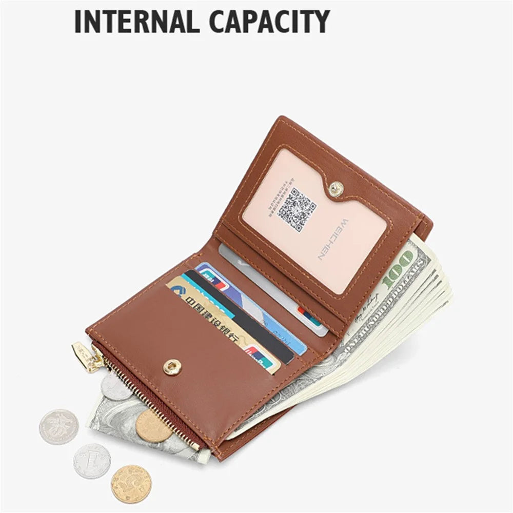 FOREVER YOUNG 8103-002 Stylish Short Wallet PU Leather Women Bi-fold Purse - Apricot - 2