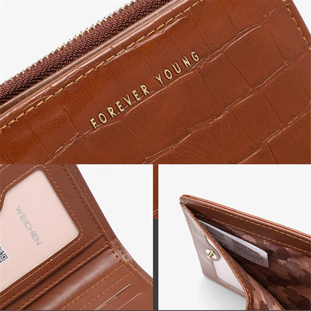 FOREVER YOUNG 8103-002 Stylish Short Wallet PU Leather Women Bi-fold Purse - Apricot - 3
