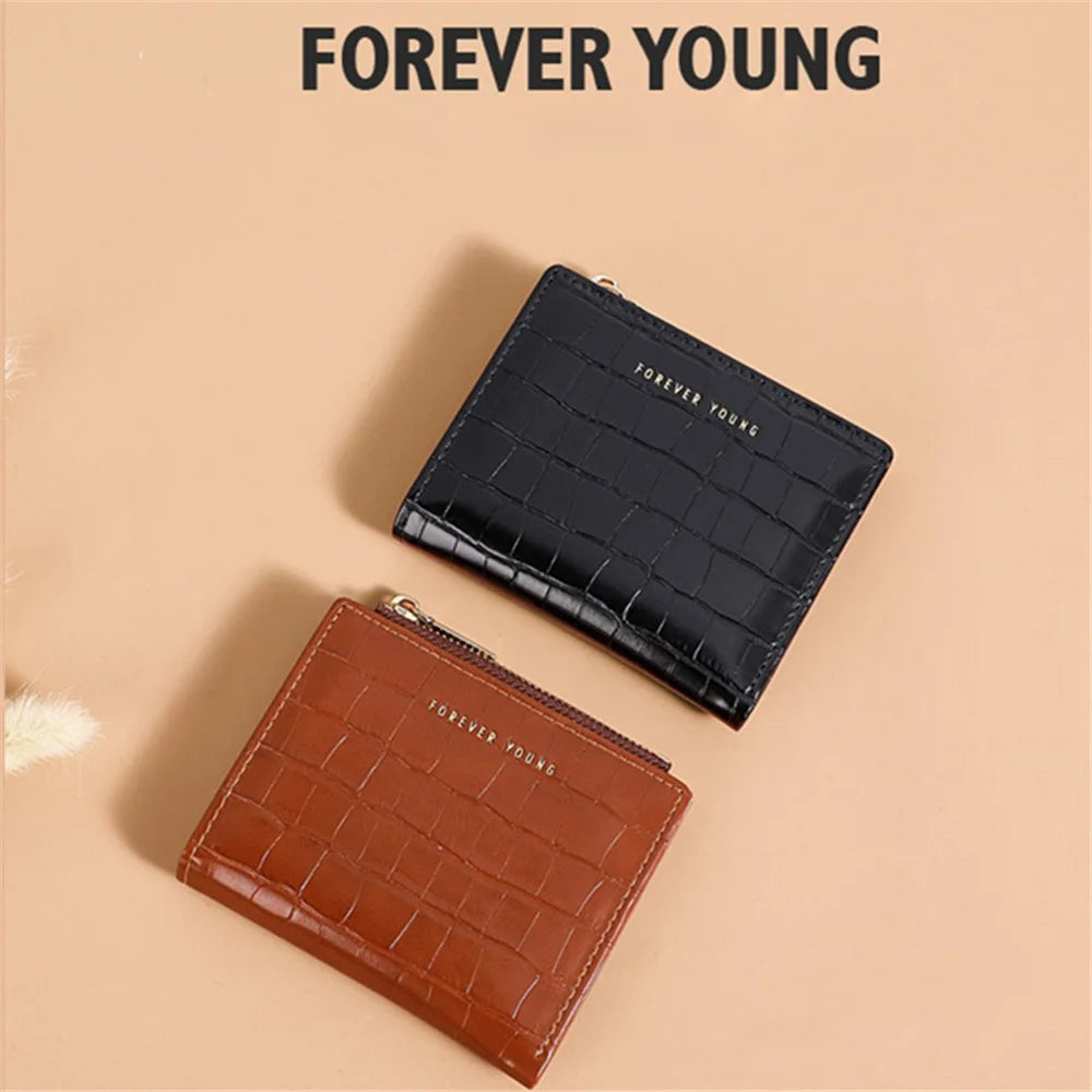 FOREVER YOUNG 8103-002 Stylish Short Wallet PU Leather Women Bi-fold Purse - Apricot - 4