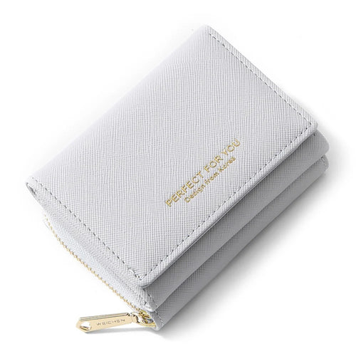 PERFECT FOR YOU HC6905-001 Cross Texture PU Leather Women Short Wallet Zipper Pocket Tri-fold Purse - Grey - 1