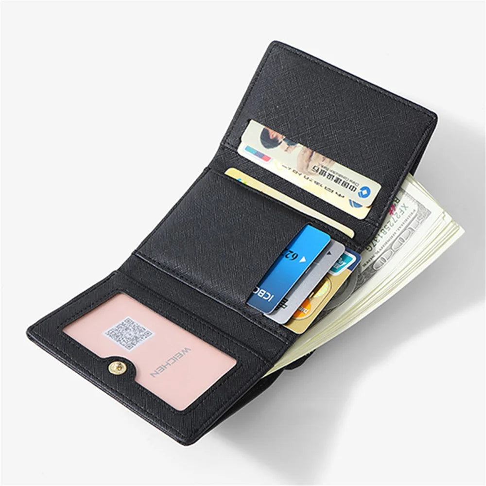 PERFECT FOR YOU HC6905-001 Cross Texture PU Leather Women Short Wallet Zipper Pocket Tri-fold Purse - Grey - 3