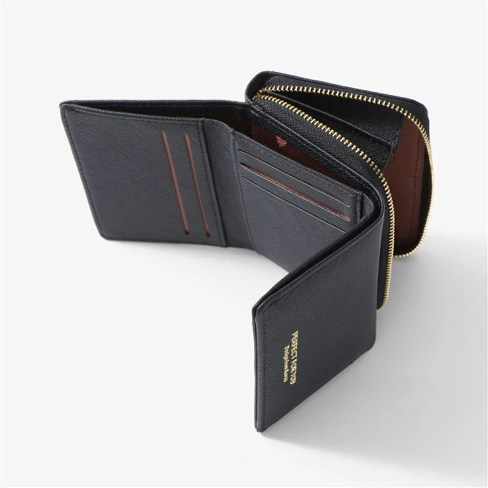 PERFECT FOR YOU HC6905-001 Cross Texture PU Leather Women Short Wallet Zipper Pocket Tri-fold Purse - Grey - 4
