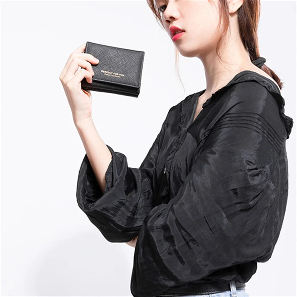 PERFECT FOR YOU HC6905-001 Cross Texture PU Leather Women Short Wallet Zipper Pocket Tri-fold Purse - Grey - 5