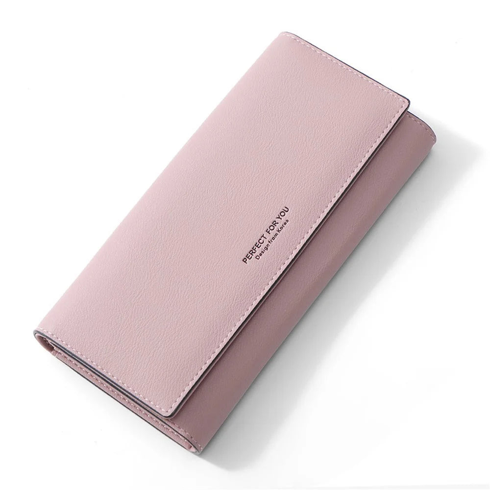 PERFECT FOR YOU G6933-001 Card Holder Long Purse PU Leather Women Wallet Cellphone Holder Clutch - Lotus Pink - 1