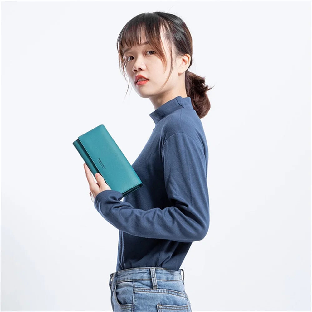 PERFECT FOR YOU G6933-001 Card Holder Long Purse PU Leather Women Wallet Cellphone Holder Clutch - Lotus Pink - 6