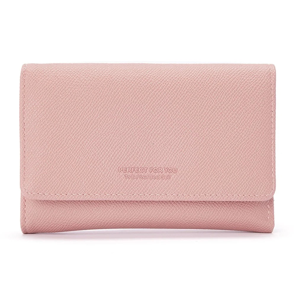 PERFECT FOR YOU 6338-008 Tri-fold Short Wallet PU Leather Women Cards Coins Storage Bag - Pink - 1