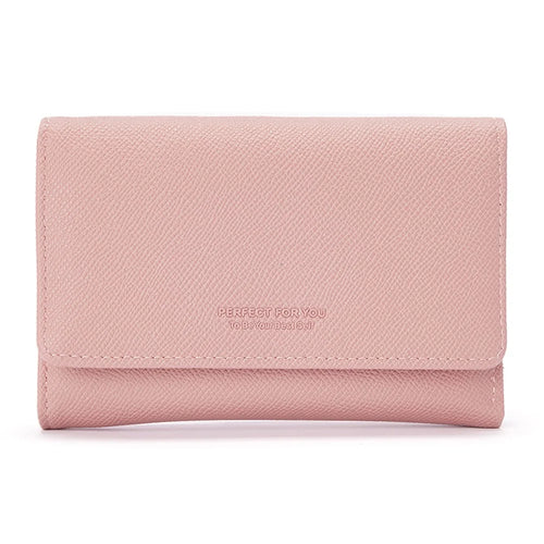 PERFECT FOR YOU 6338-008 Tri-fold Short Wallet PU Leather Women Cards Coins Storage Bag - Pink - 1
