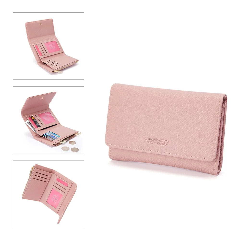 PERFECT FOR YOU 6338-008 Tri-fold Short Wallet PU Leather Women Cards Coins Storage Bag - Pink - 2