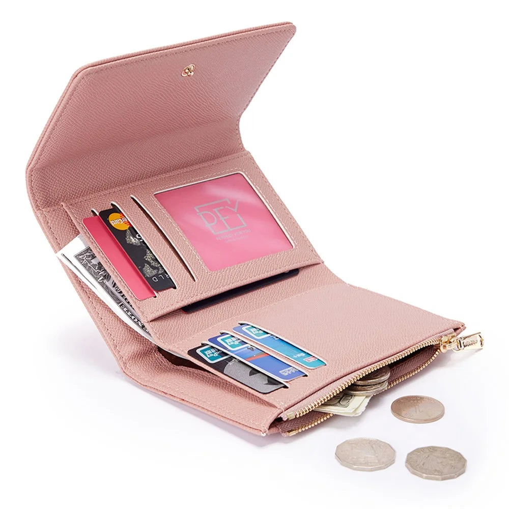 PERFECT FOR YOU 6338-008 Tri-fold Short Wallet PU Leather Women Cards Coins Storage Bag - Pink - 3