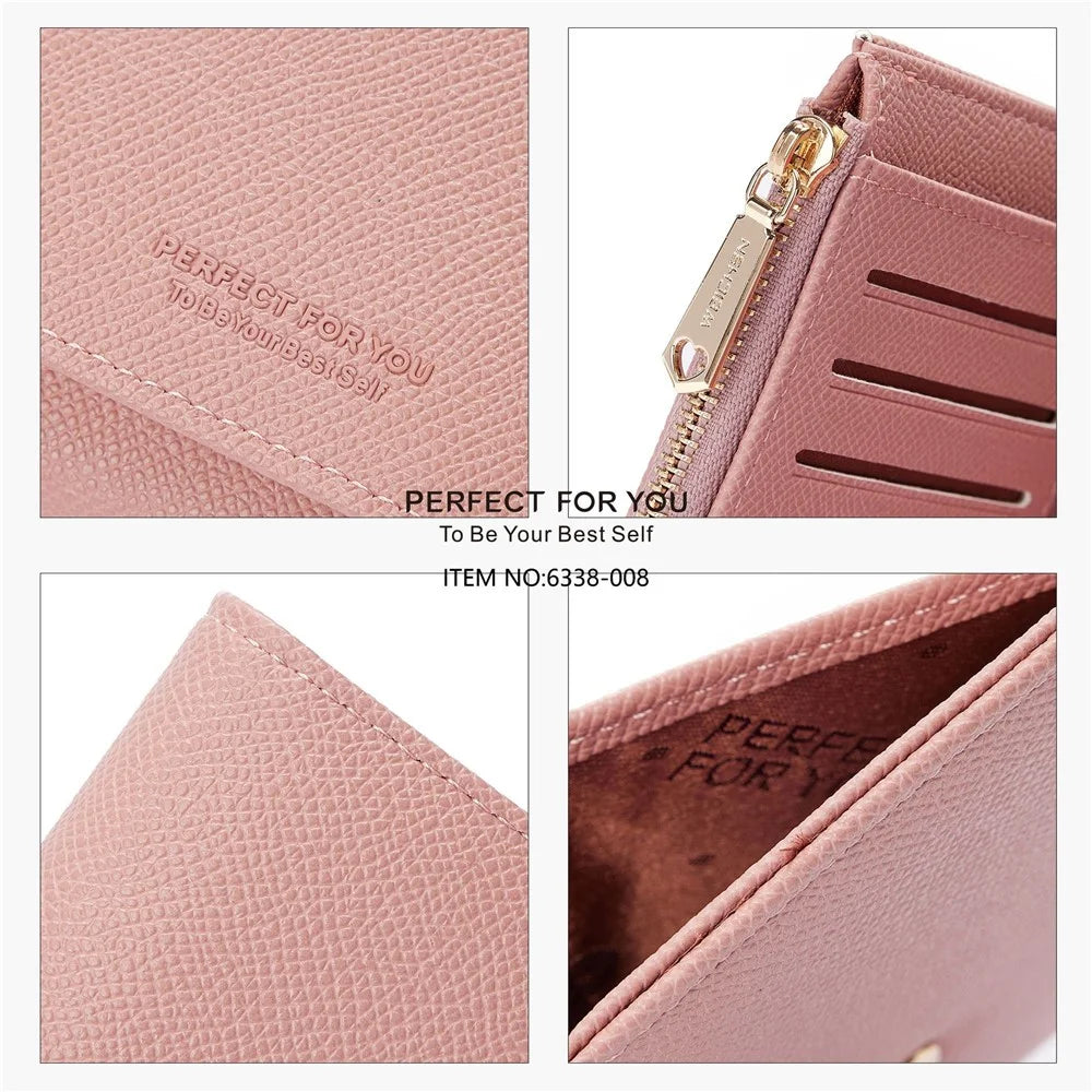 PERFECT FOR YOU 6338-008 Tri-fold Short Wallet PU Leather Women Cards Coins Storage Bag - Pink - 4