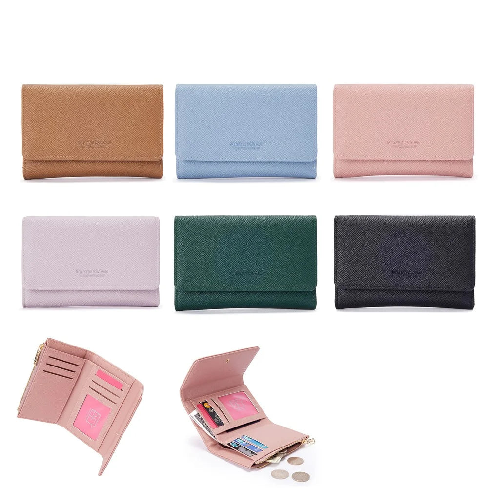PERFECT FOR YOU 6338-008 Tri-fold Short Wallet PU Leather Women Cards Coins Storage Bag - Pink - 6