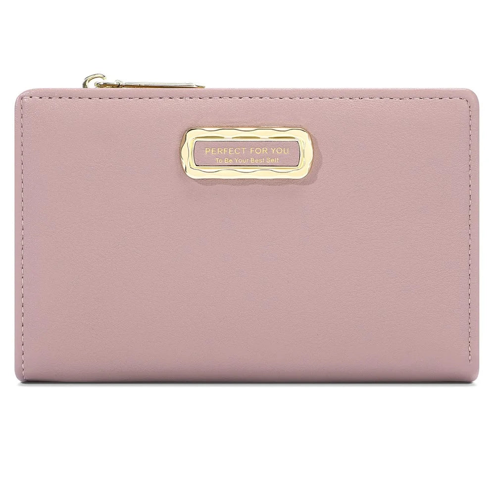 PERFECT FOR YOU 6329-001 Solid Color PU Leather Women Short Wallet Clutch Bag - Pink - 1