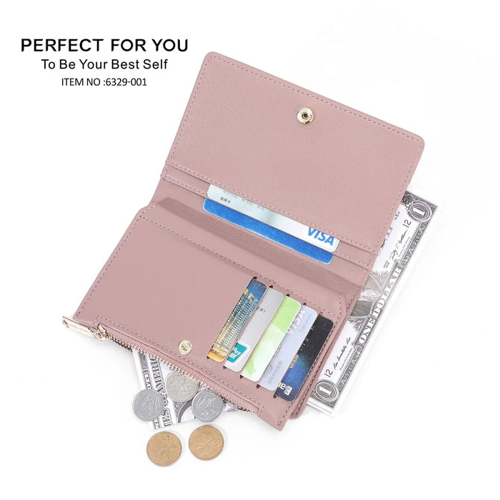 PERFECT FOR YOU 6329-001 Solid Color PU Leather Women Short Wallet Clutch Bag - Pink - 2