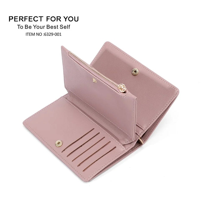 PERFECT FOR YOU 6329-001 Solid Color PU Leather Women Short Wallet Clutch Bag - Pink - 4