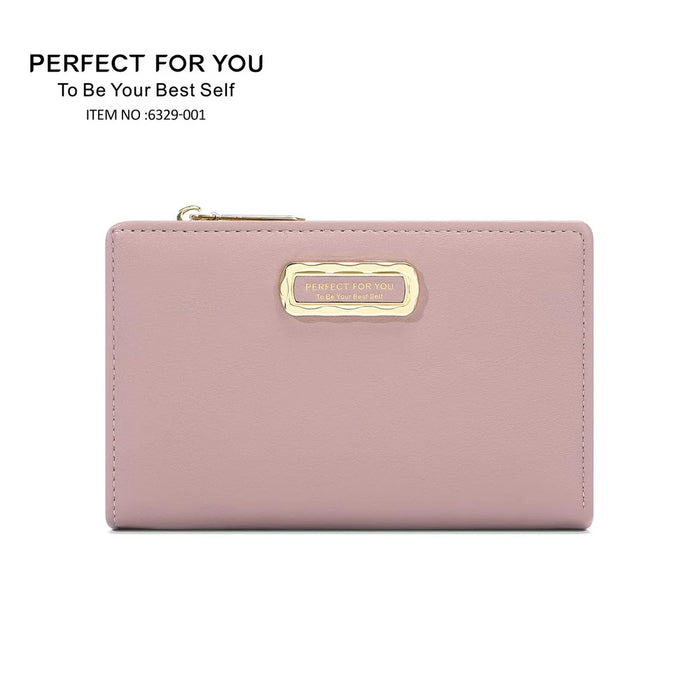 PERFECT FOR YOU 6329-001 Solid Color PU Leather Women Short Wallet Clutch Bag - Pink - 5