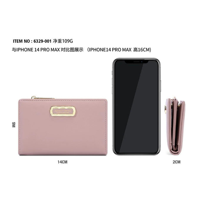PERFECT FOR YOU 6329-001 Solid Color PU Leather Women Short Wallet Clutch Bag - Pink - 6