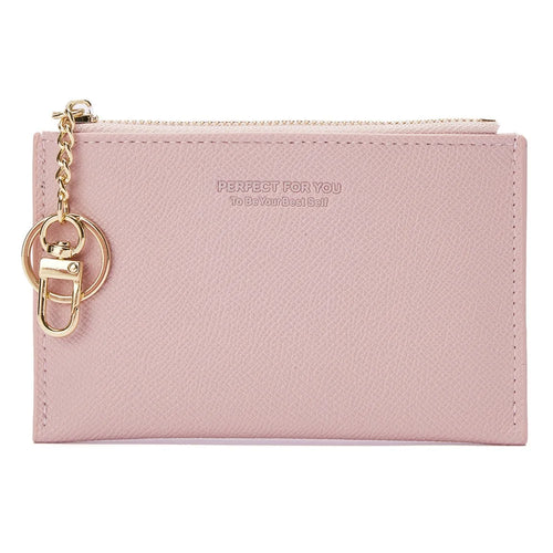 PERFECT FOR YOU 6313-006 PU Leather Women Small Wallet Card Holder Zipper Coin Purse - Pink - 1