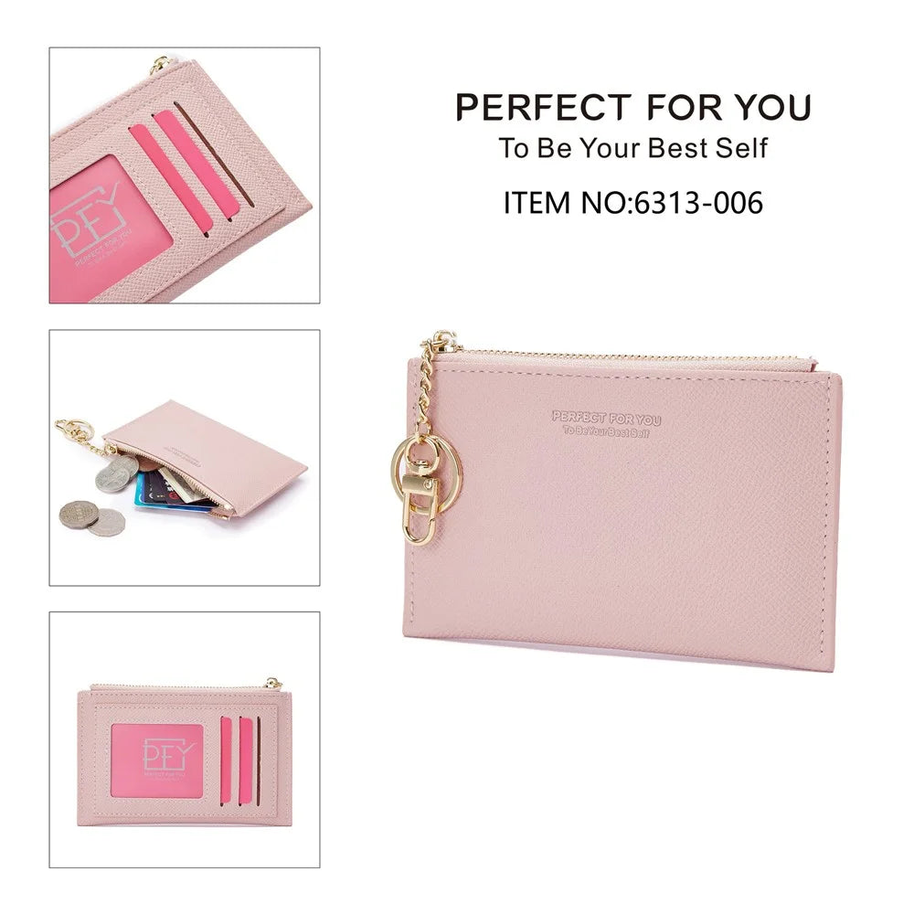 PERFECT FOR YOU 6313-006 PU Leather Women Small Wallet Card Holder Zipper Coin Purse - Pink - 2