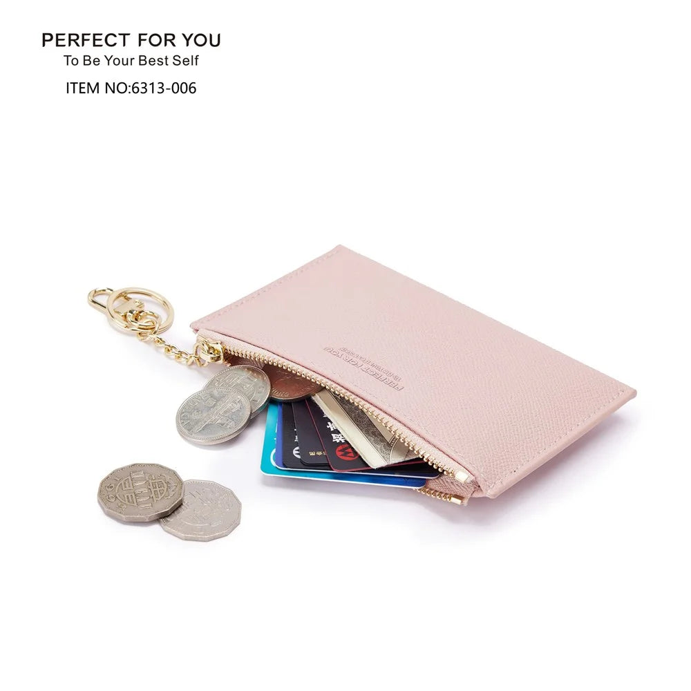 PERFECT FOR YOU 6313-006 PU Leather Women Small Wallet Card Holder Zipper Coin Purse - Pink - 3