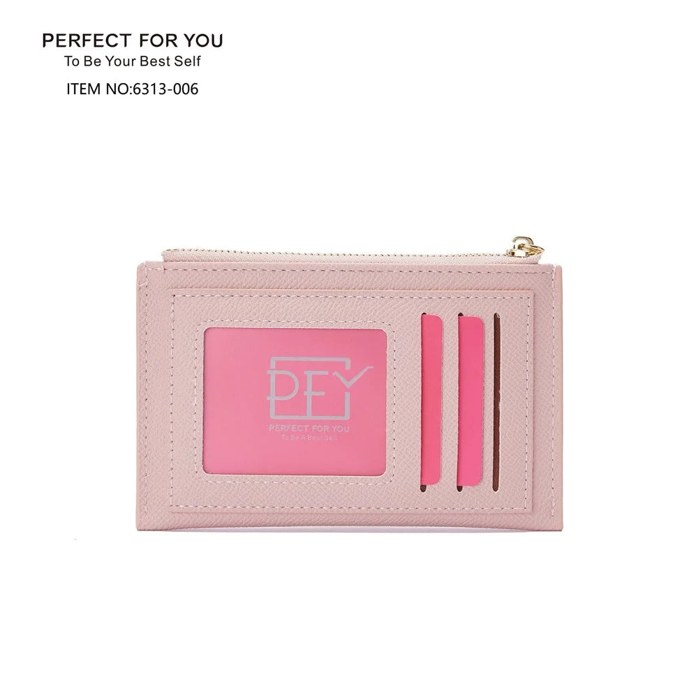 PERFECT FOR YOU 6313-006 PU Leather Women Small Wallet Card Holder Zipper Coin Purse - Pink - 4