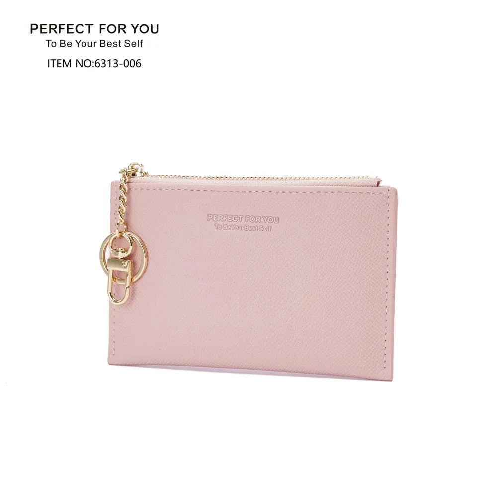 PERFECT FOR YOU 6313-006 PU Leather Women Small Wallet Card Holder Zipper Coin Purse - Pink - 5