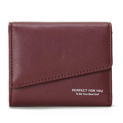 PERFECT FOR YOU 6348-002 PU Leather Short Wallet Women Tri-fold Cards Storage Bag with Zipper Pocket - Wine Red - 1