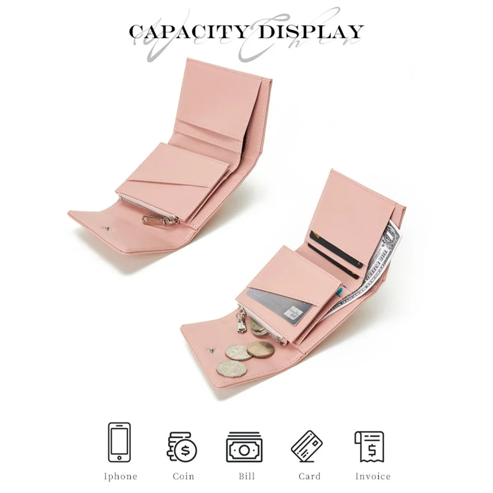PERFECT FOR YOU 6348-002 PU Leather Short Wallet Women Tri-fold Cards Storage Bag with Zipper Pocket - Wine Red - 3