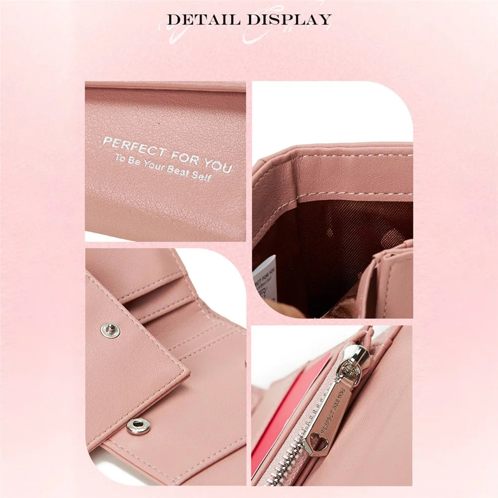 PERFECT FOR YOU 6348-002 PU Leather Short Wallet Women Tri-fold Cards Storage Bag with Zipper Pocket - Wine Red - 4