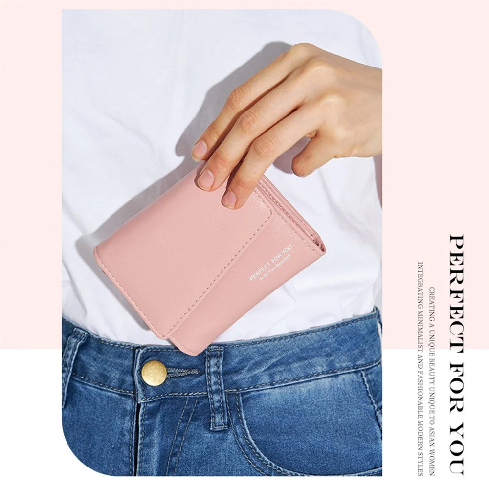 PERFECT FOR YOU 6348-002 PU Leather Short Wallet Women Tri-fold Cards Storage Bag with Zipper Pocket - Wine Red - 5