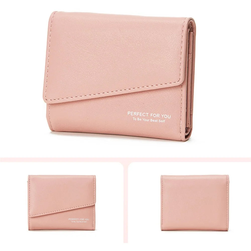 PERFECT FOR YOU 6348-002 PU Leather Short Wallet Women Tri-fold Cards Storage Bag with Zipper Pocket - Wine Red - 6