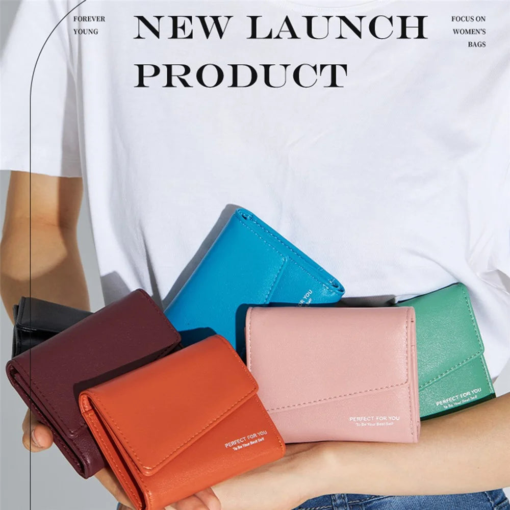 PERFECT FOR YOU 6348-002 PU Leather Short Wallet Women Tri-fold Cards Storage Bag with Zipper Pocket - Wine Red - 7