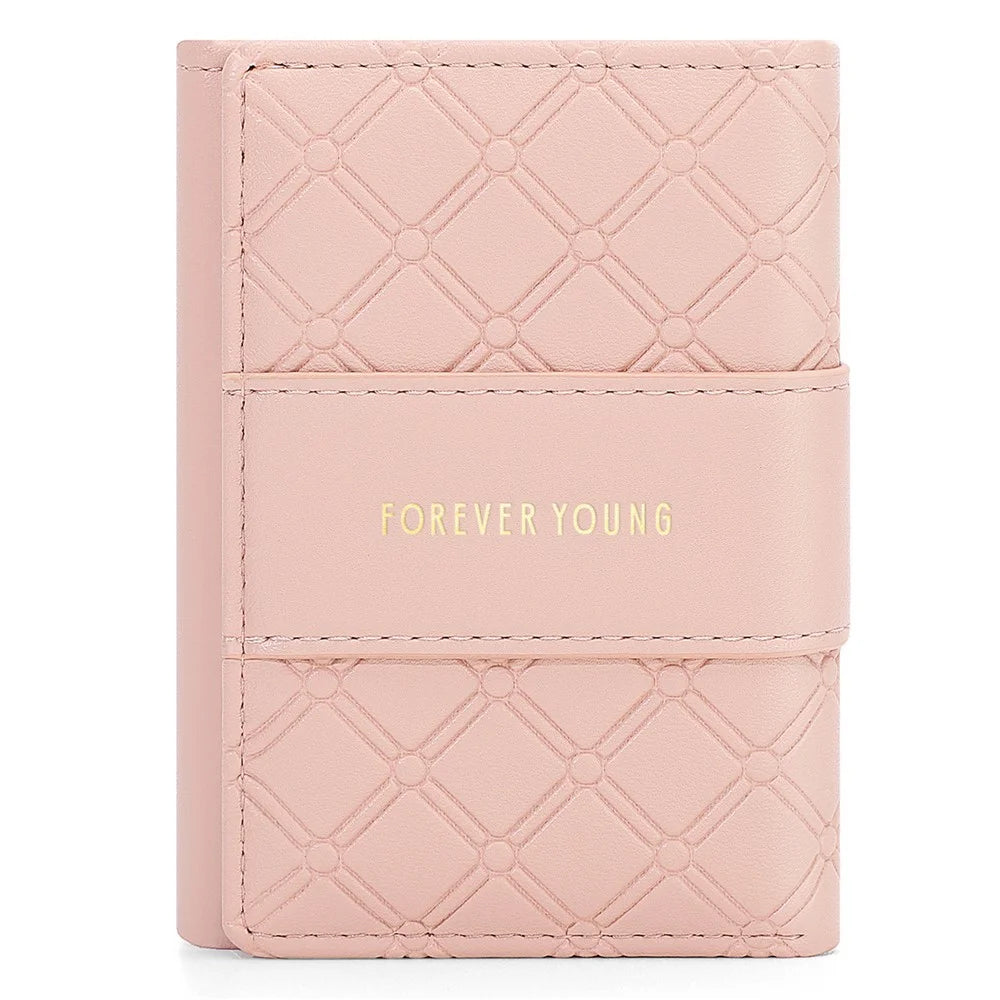 FOREVER YOUNG 8346-018Y Rhombus Grid Design PU Leather Short Wallet Women Folding Purse - Pink - 1