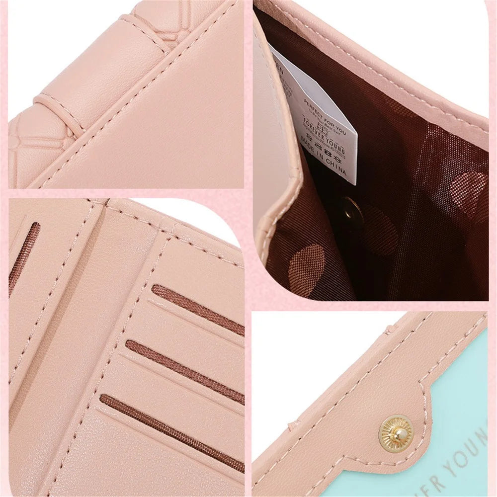 FOREVER YOUNG 8346-018Y Rhombus Grid Design PU Leather Short Wallet Women Folding Purse - Pink - 4