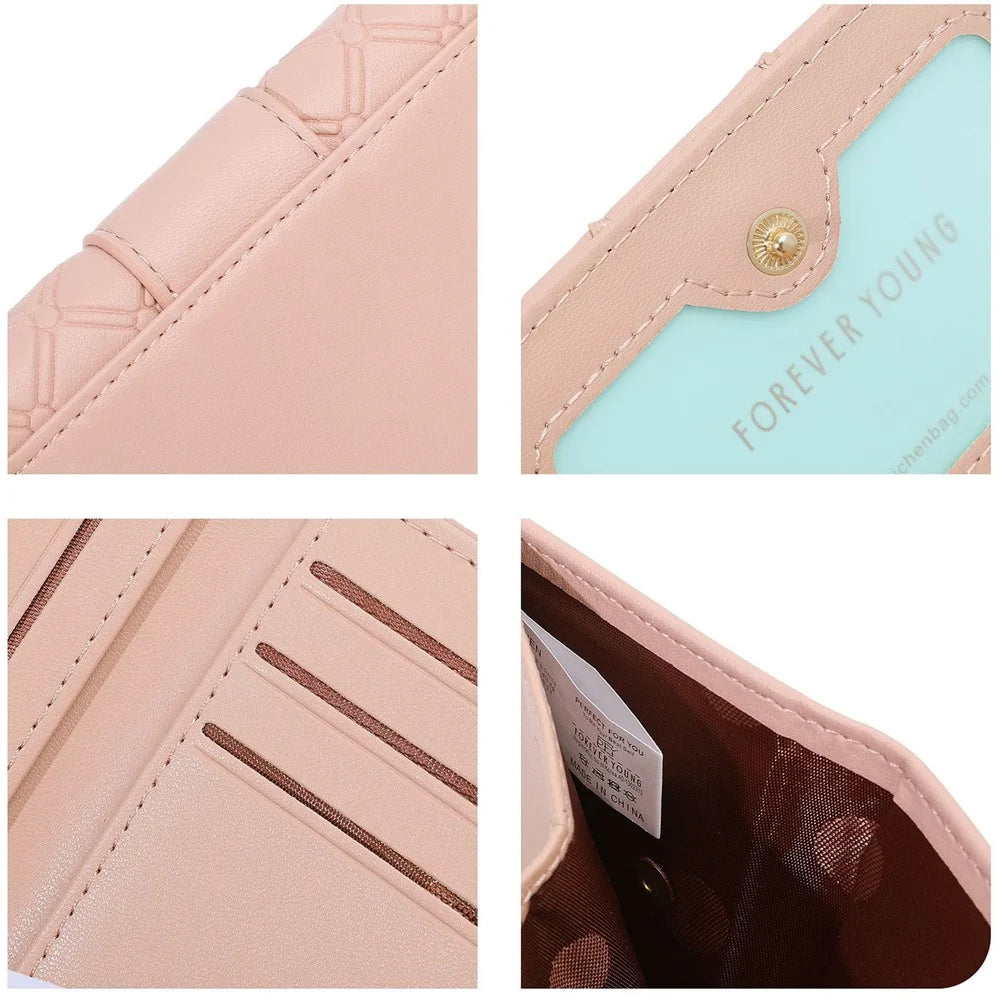 FOREVER YOUNG 8346-018Y Rhombus Grid Design PU Leather Short Wallet Women Folding Purse - Pink - 5
