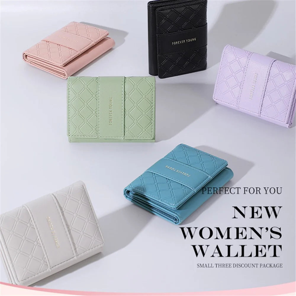 FOREVER YOUNG 8346-018Y Rhombus Grid Design PU Leather Short Wallet Women Folding Purse - Pink - 6