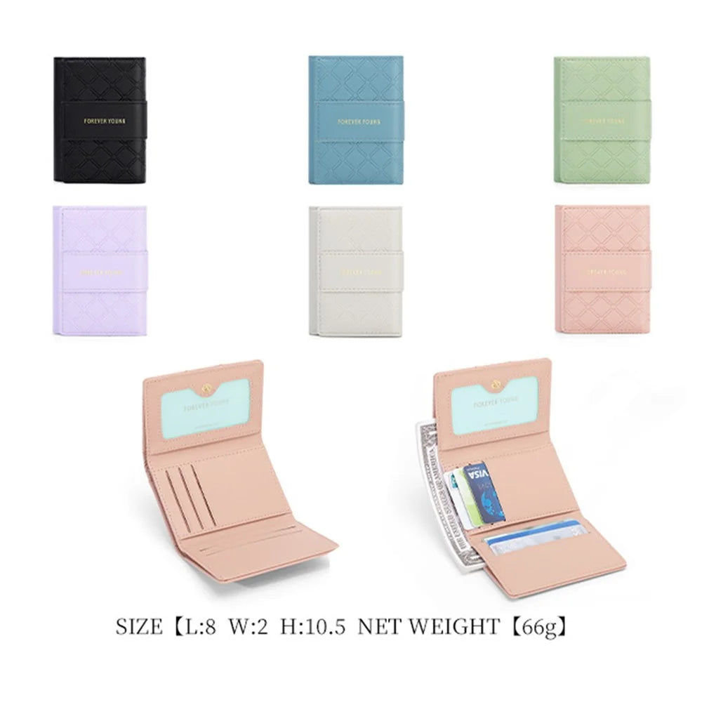 FOREVER YOUNG 8346-018Y Rhombus Grid Design PU Leather Short Wallet Women Folding Purse - Pink - 7