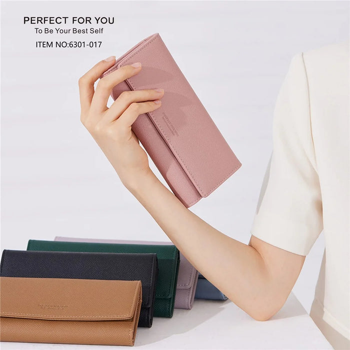 PERFECT FOR YOU 6301-017 Women Long Purse Cards Cash Phone Holder PU Leather Clutch Bag - Pink - 3