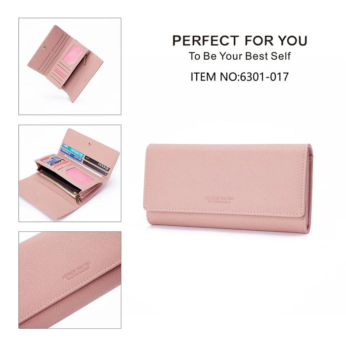 PERFECT FOR YOU 6301-017 Women Long Purse Cards Cash Phone Holder PU Leather Clutch Bag - Pink - 5
