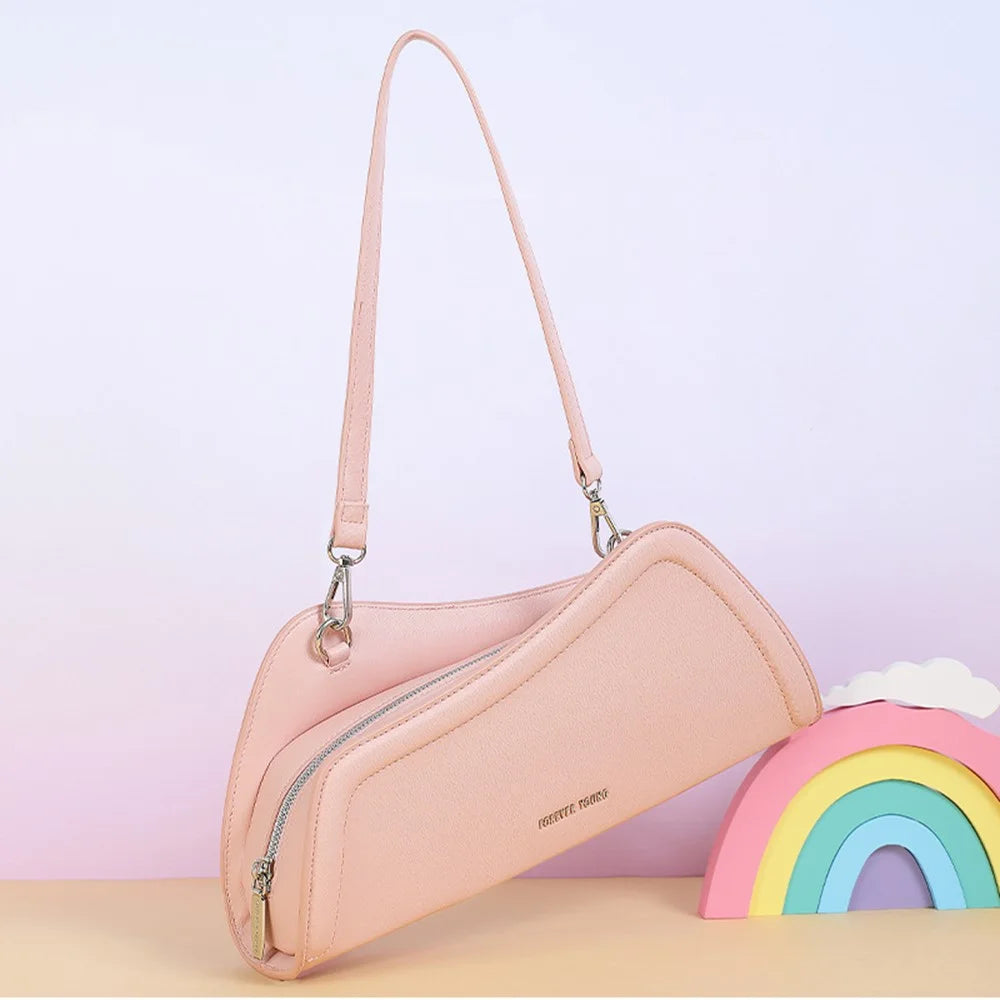 FOREVER YOUNG 8381-001 Irregular Underarm Bag PU Leather Women Crossbody Shoulder Bag - Pink - 2