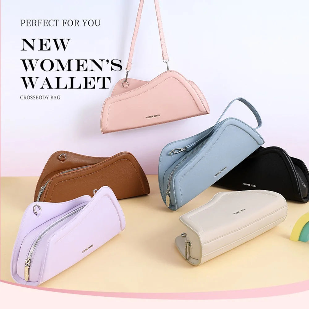 FOREVER YOUNG 8381-001 Irregular Underarm Bag PU Leather Women Crossbody Shoulder Bag - Pink - 3