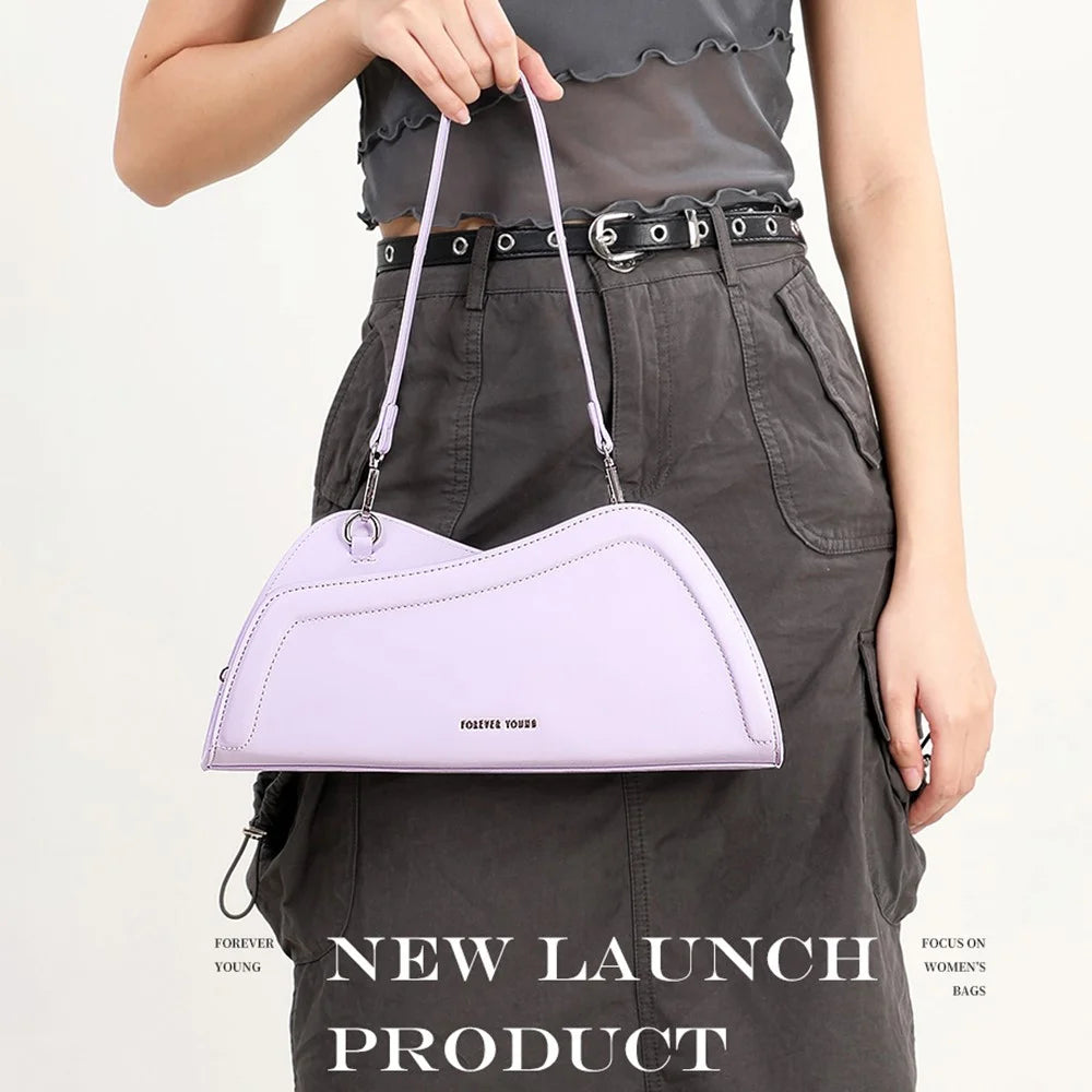 FOREVER YOUNG 8381-001 Irregular Underarm Bag PU Leather Women Crossbody Shoulder Bag - Pink - 4