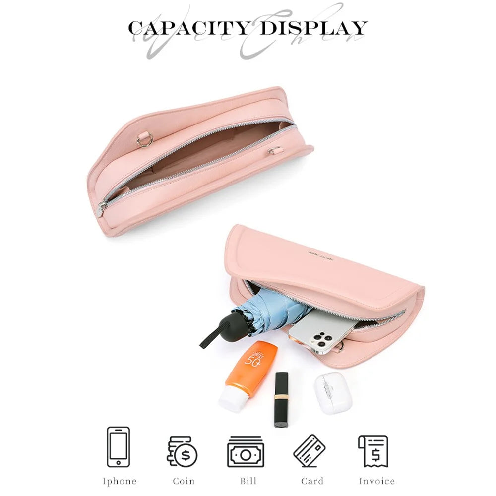 FOREVER YOUNG 8381-001 Irregular Underarm Bag PU Leather Women Crossbody Shoulder Bag - Pink - 5
