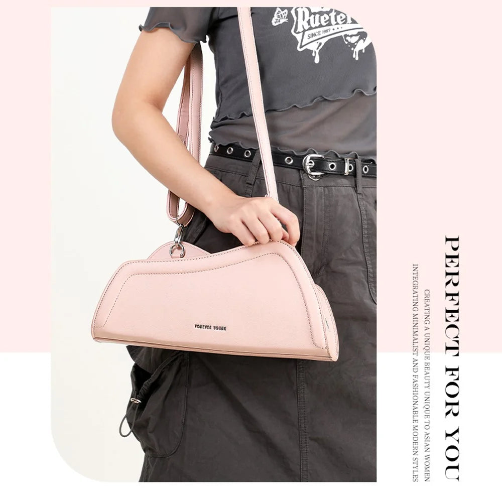 FOREVER YOUNG 8381-001 Irregular Underarm Bag PU Leather Women Crossbody Shoulder Bag - Pink - 6