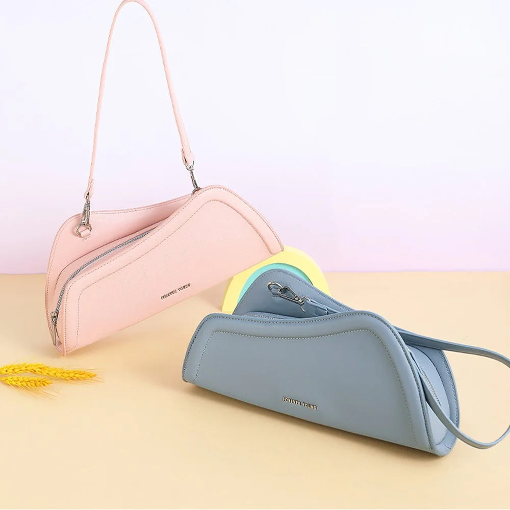 FOREVER YOUNG 8381-001 Irregular Underarm Bag PU Leather Women Crossbody Shoulder Bag - Pink - 7